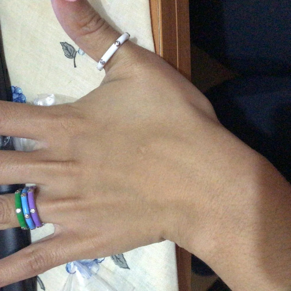 NEW Unisex White Ceramic Pave Diamond Sterling Silver Band Ring, Size 6 - Picture 14 of 14